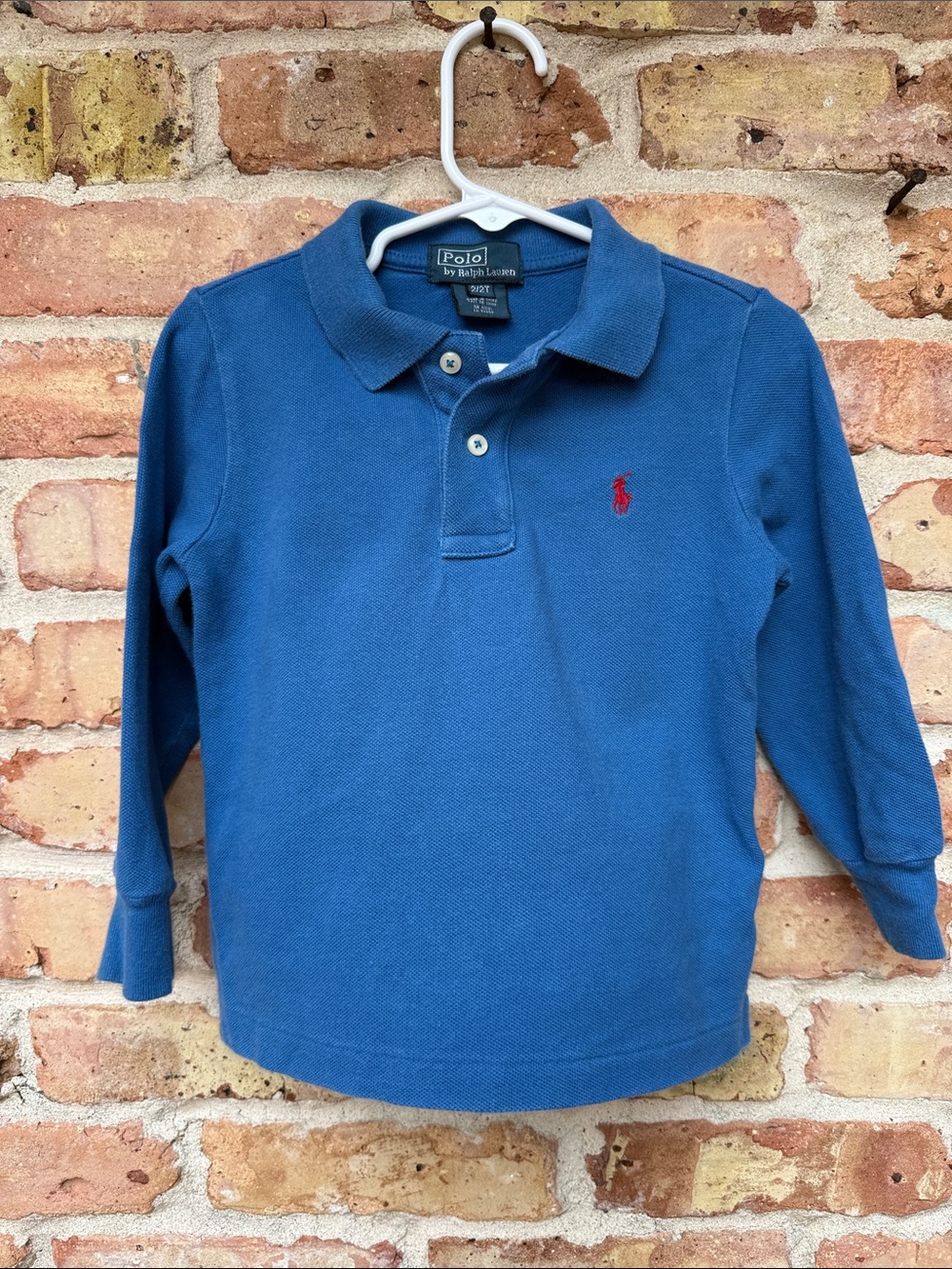 Polo by Ralph Lauren Blue Long-Sleeve Cotton Polo with Red Pony